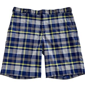 Nike Golf Tour Performance Dri-FIT Plaid Shorts Men's Size 38 Blue Lime Green